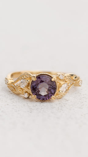 READY TO SHIP Patricia ring with round alexandrite and accent lab diamonds, 14K yellow gold, AVAILABLE RING SIZES: 5.5 - 8.5 US - Eden Garden Jewelry™