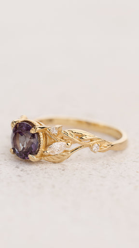 READY TO SHIP Patricia ring with round alexandrite and accent lab diamonds, 14K yellow gold, AVAILABLE RING SIZES: 5.5 - 8.5 US - Eden Garden Jewelry™