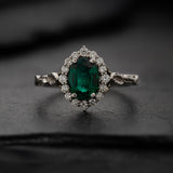 Flourishing Engagement Ring with Deep Green Lab Emerald / Florentina - Eden Garden Jewelry™