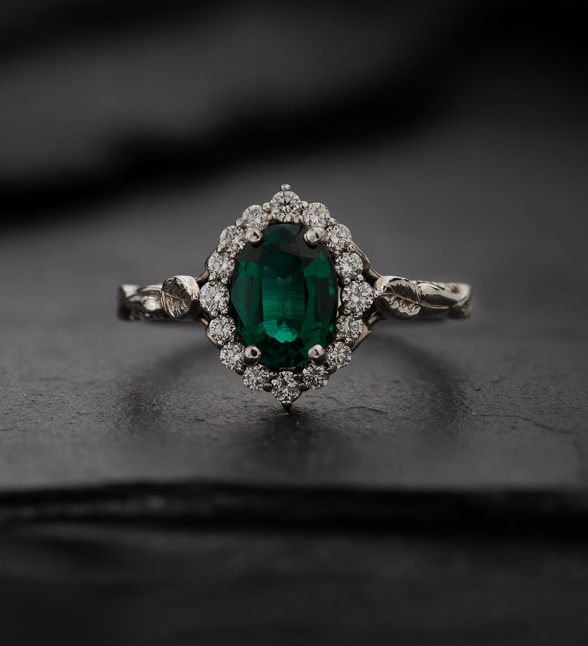 Flourishing Engagement Ring with Deep Green Lab Emerald / Florentina - Eden Garden Jewelry™