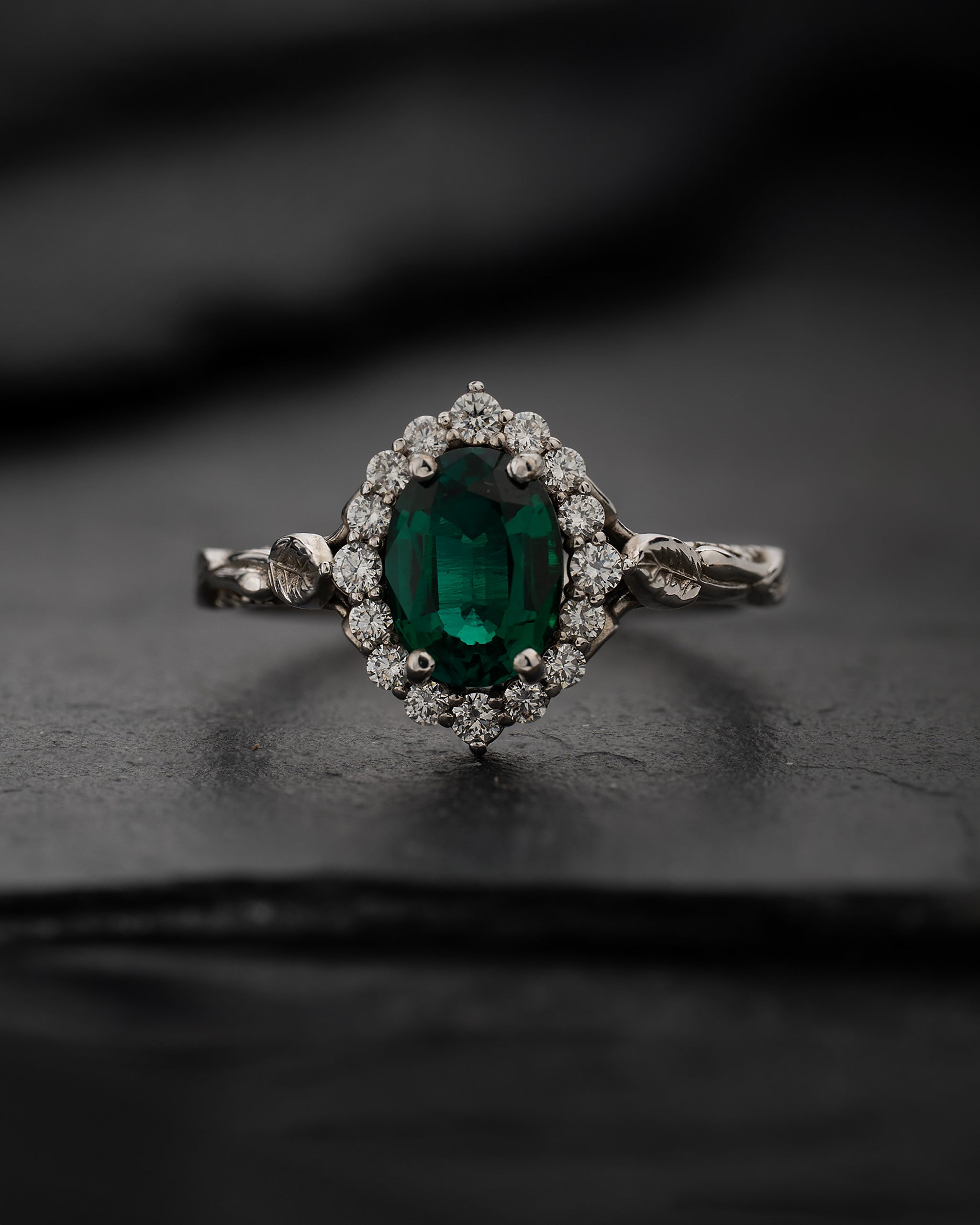 Flourishing Engagement Ring with Deep Green Lab Emerald / Florentina - Eden Garden Jewelry™