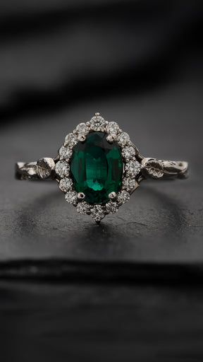 Flourishing Engagement Ring with Deep Green Lab Emerald / Florentina - Eden Garden Jewelry™