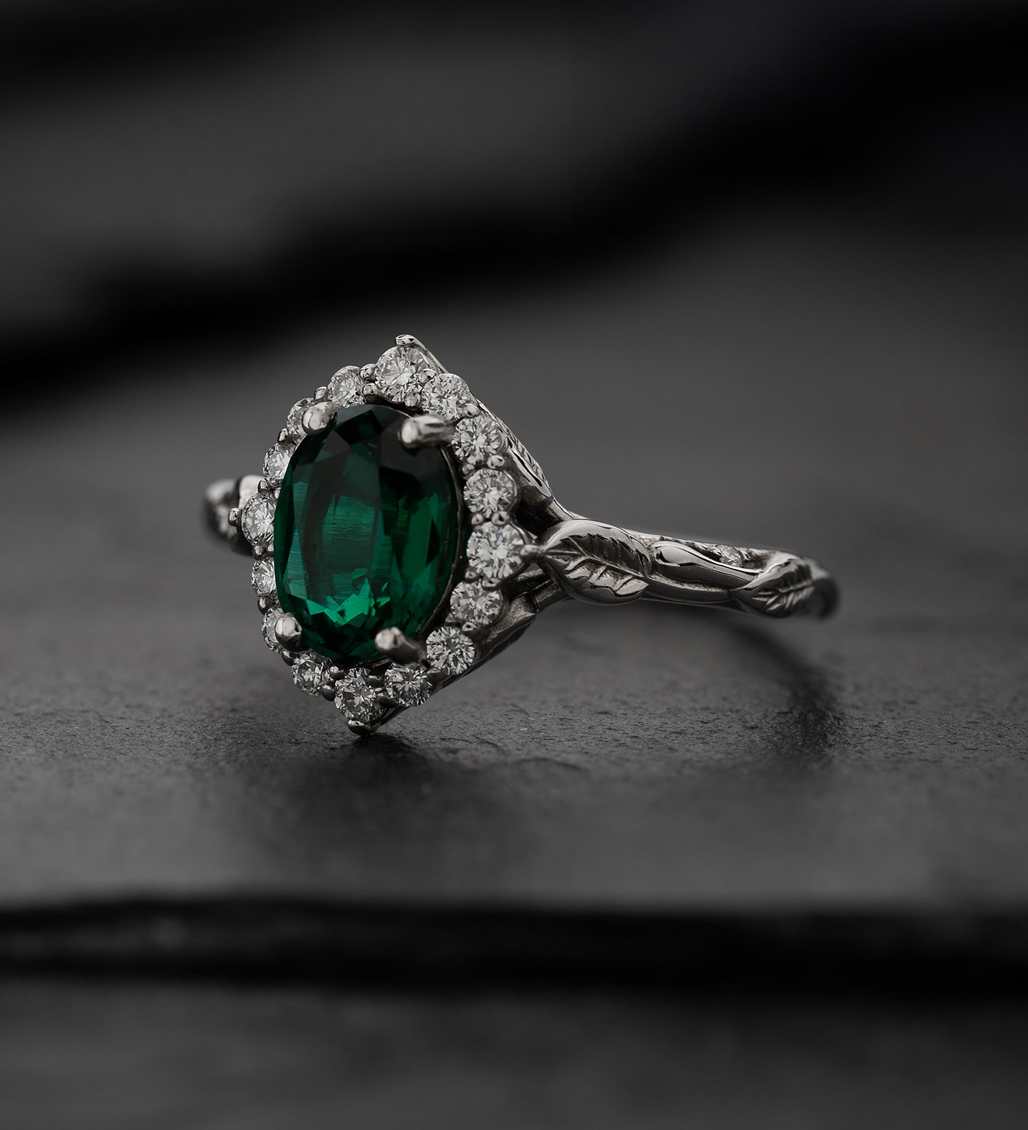 Flourishing Engagement Ring with Deep Green Lab Emerald / Florentina - Eden Garden Jewelry™