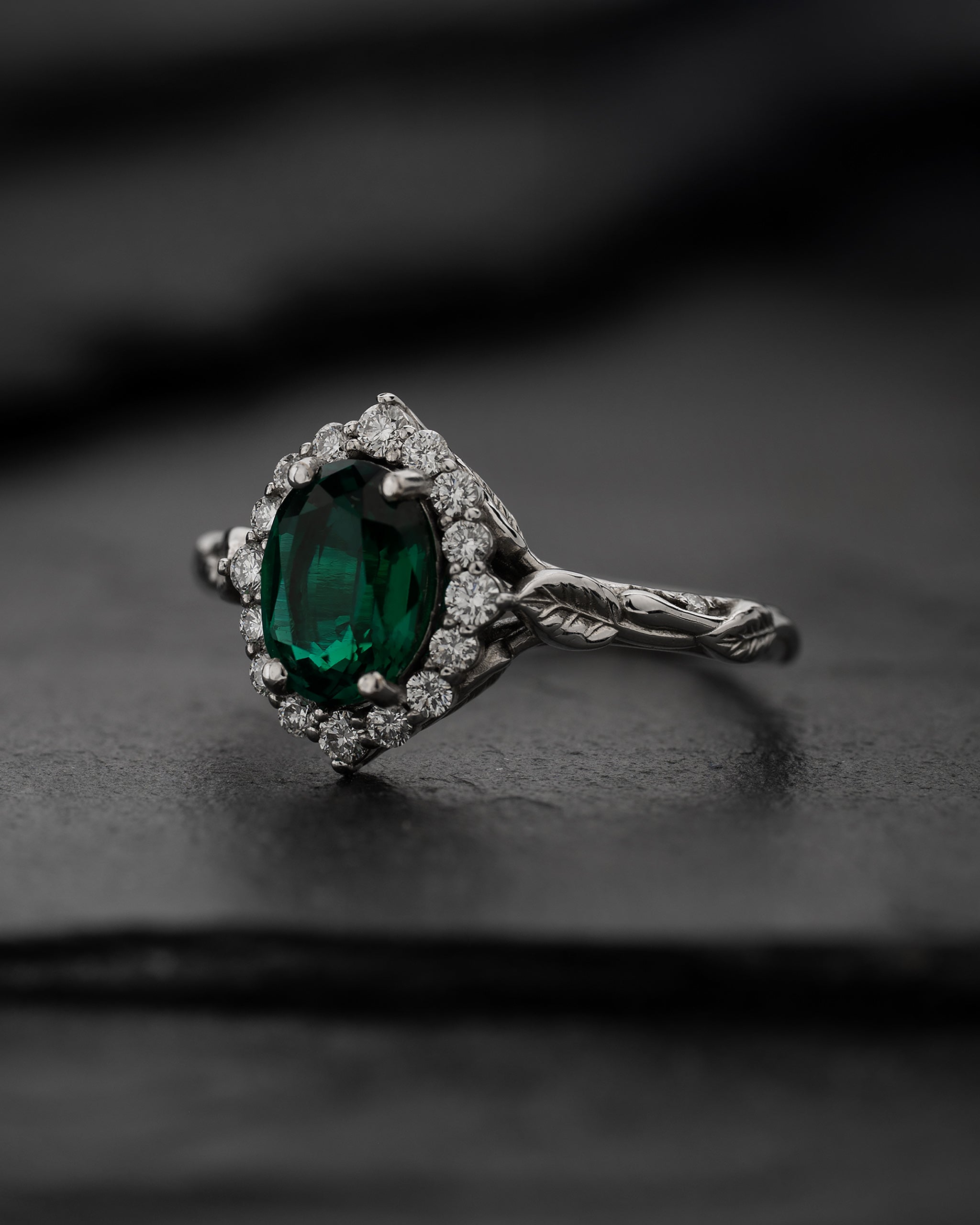 Flourishing Engagement Ring with Deep Green Lab Emerald / Florentina - Eden Garden Jewelry™
