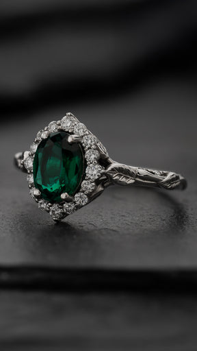Flourishing Engagement Ring with Deep Green Lab Emerald / Florentina - Eden Garden Jewelry™