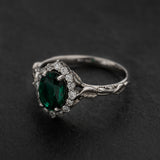 Flourishing Engagement Ring with Deep Green Lab Emerald / Florentina - Eden Garden Jewelry™