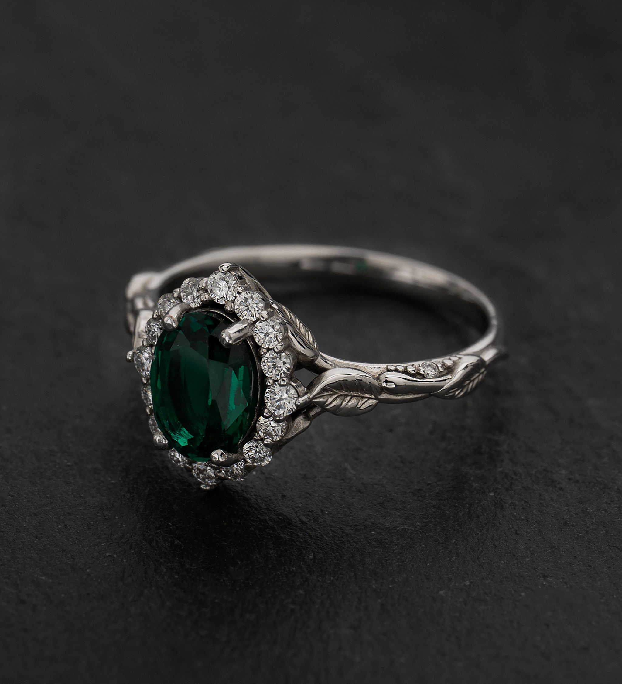 Flourishing Engagement Ring with Deep Green Lab Emerald / Florentina - Eden Garden Jewelry™