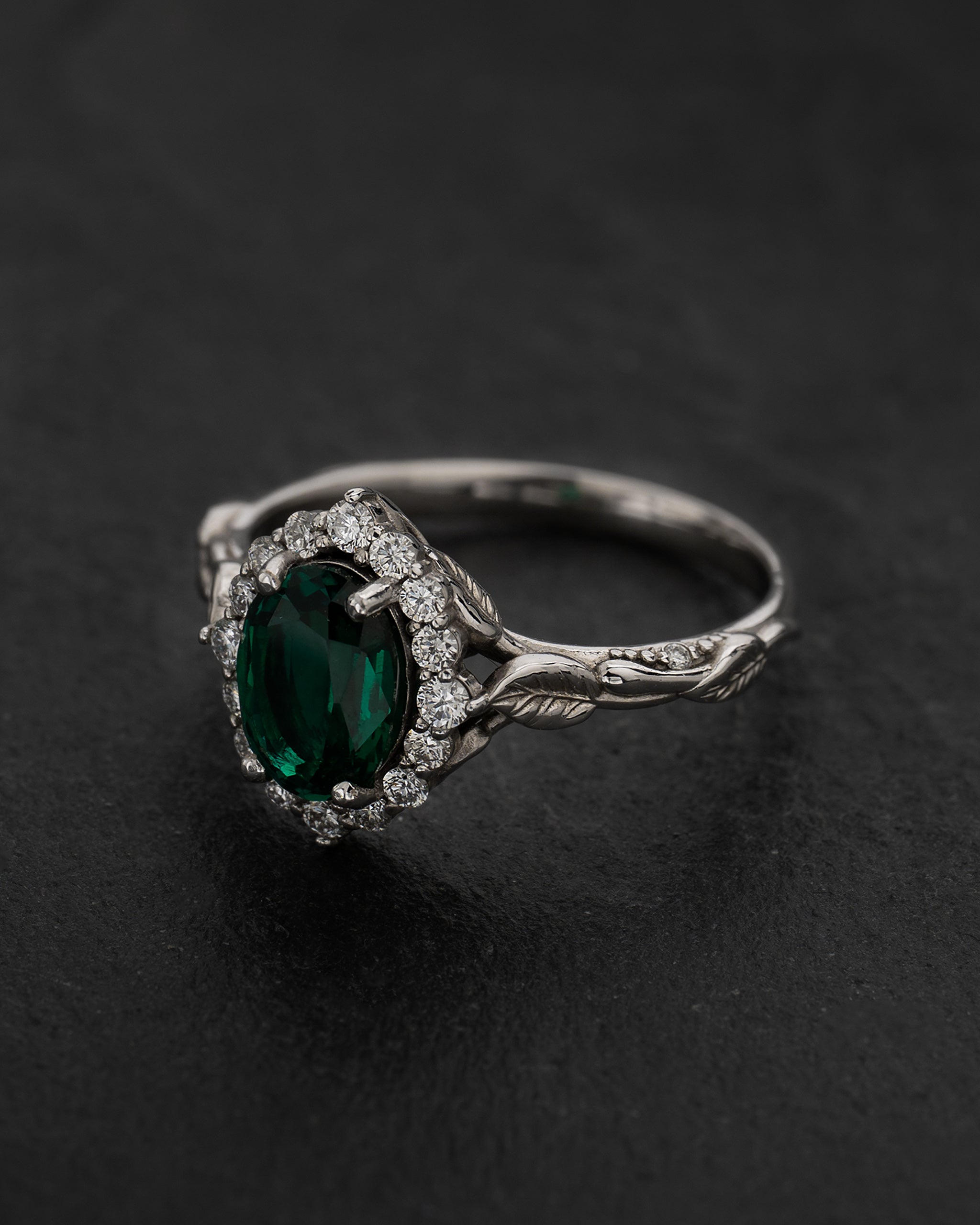 Flourishing Engagement Ring with Deep Green Lab Emerald / Florentina - Eden Garden Jewelry™