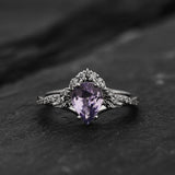 Engagement Ring with Pear-Cut Lavender Sapphire and Nature Motif / Amelia - Eden Garden Jewelry™