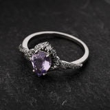 Engagement Ring with Pear-Cut Lavender Sapphire and Nature Motif / Amelia - Eden Garden Jewelry™