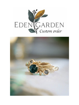 Custom order: Olivia ring set with moss agate and salt & pepper diamonds - Eden Garden Jewelry™