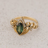 Dragon-Themed Engagement Ring With Green Marquise Sapphire / Draco - Eden Garden Jewelry™