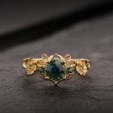 READY TO SHIP Adelina Engagement Ring with Round Green Sapphire and Accent Sapphires, 14K yellow gold, AVAILABLE RING SIZES: 5.5 - 8.5 US - Eden Garden Jewelry™