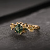 READY TO SHIP Adelina Engagement Ring with Round Green Sapphire and Accent Sapphires, 14K yellow gold, AVAILABLE RING SIZES: 5.5 - 8.5 US - Eden Garden Jewelry™