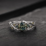 READY TO SHIP Japanese Maple Engagement Ring with Round Teal Sapphire and Accent Sapphires, 14K white gold, RING SIZES 5.5 - 8.5 US - Eden Garden Jewelry™