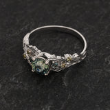 READY TO SHIP Japanese Maple Engagement Ring with Round Teal Sapphire and Accent Sapphires, 14K white gold, RING SIZES 5.5 - 8.5 US - Eden Garden Jewelry™