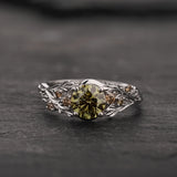 Engagement Ring with Round Fancy Vivid Green Diamond (Lab-Grown) in Forest Style / Japanese Maple - Eden Garden Jewelry™