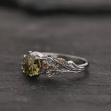Engagement Ring with Round Fancy Vivid Green Diamond (Lab-Grown) in Forest Style / Japanese Maple - Eden Garden Jewelry™