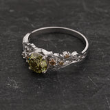 Engagement Ring with Round Fancy Vivid Green Diamond (Lab-Grown) in Forest Style / Japanese Maple - Eden Garden Jewelry™