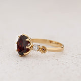 READY TO SHIP Fiorella Floral Engagement Ring with Oval Red Garnet, Accent Diamonds and Garnets, 14K yellow gold, RING SIZES 5.5 - 8.5 US - Eden Garden Jewelry™