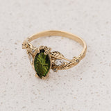 Nature-inspired Engagement Ring with Marquise Fantasy-Cut Green Tourmaline / Patricia - Eden Garden Jewelry™