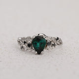 READY TO SHIP Japanese Maple Engagement Ring with Pear-Cut Indicolite Tourmaline and Side Black Diamonds, 14K white gold, RING SIZES 5.5 - 8.5 US - Eden Garden Jewelry™