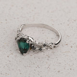 READY TO SHIP Japanese Maple Engagement Ring with Pear-Cut Indicolite Tourmaline and Side Black Diamonds, 14K white gold, RING SIZES 5.5 - 8.5 US - Eden Garden Jewelry™