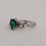 READY TO SHIP Japanese Maple Engagement Ring with Pear-Cut Indicolite Tourmaline and Side Black Diamonds, 14K white gold, RING SIZES 5.5 - 8.5 US - Eden Garden Jewelry™