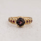 READY TO SHIP Silvestra Engagement Ring with Round Purplish Pink Sapphire, 14K yellow gold, RING SIZES 5.5 - 8.5 US - Eden Garden Jewelry™