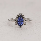 Engagement Ring with Marquise Blue Sapphire (Lab-Grown) in Flower style / Iris - Eden Garden Jewelry™