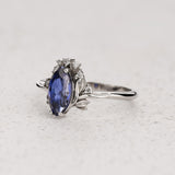 Engagement Ring with Marquise Blue Sapphire (Lab-Grown) in Flower style / Iris - Eden Garden Jewelry™