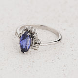 Engagement Ring with Marquise Blue Sapphire (Lab-Grown) in Flower style / Iris - Eden Garden Jewelry™