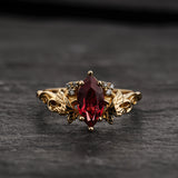 Engagement Ring with Marquise Orange Padparadscha Sapphire (Lab-Grown) in Nature Style / Vineyard - Eden Garden Jewelry™