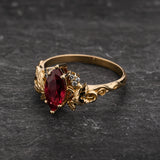 Engagement Ring with Marquise Orange Padparadscha Sapphire (Lab-Grown) in Nature Style / Vineyard - Eden Garden Jewelry™