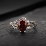 READY TO SHIP Japanese Maple Engagement Ring with Pear-Cut Brownish Red Diamond, Side Brown Diamonds and Forest Motif, 14K white gold, RING SIZES 5.5 - 8.5 US - Eden Garden Jewelry™