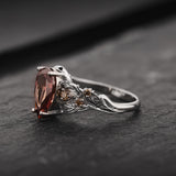 READY TO SHIP Japanese Maple Engagement Ring with Pear-Cut Brownish Red Diamond, Side Brown Diamonds and Forest Motif, 14K white gold, RING SIZES 5.5 - 8.5 US - Eden Garden Jewelry™