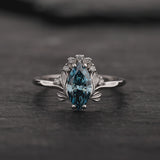 Engagement Ring with Marquise Fancy Blue Diamond (Lab-Grown) in Flower Style / Iris - Eden Garden Jewelry™