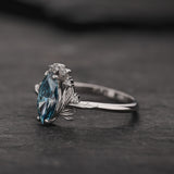 Engagement Ring with Marquise Fancy Blue Diamond (Lab-Grown) in Flower Style / Iris - Eden Garden Jewelry™