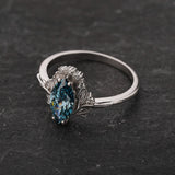 Engagement Ring with Marquise Fancy Blue Diamond (Lab-Grown) in Flower Style / Iris - Eden Garden Jewelry™
