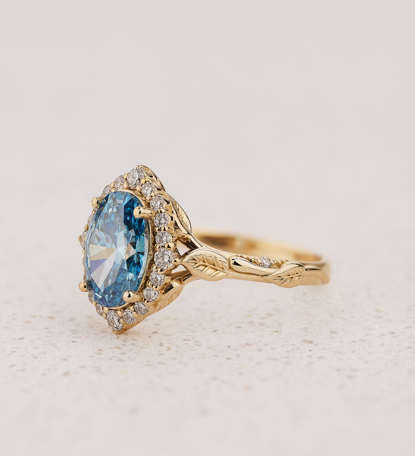 READY TO SHIP Florentina Elegant Engagement Ring with Oval Blue Diamond, 14K yellow gold, RING SIZES 5.5 - 8.5 US - Eden Garden Jewelry™