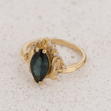 Floral Engagement Ring with Marquise Teal Color-Change Sapphire / Iris - Eden Garden Jewelry™