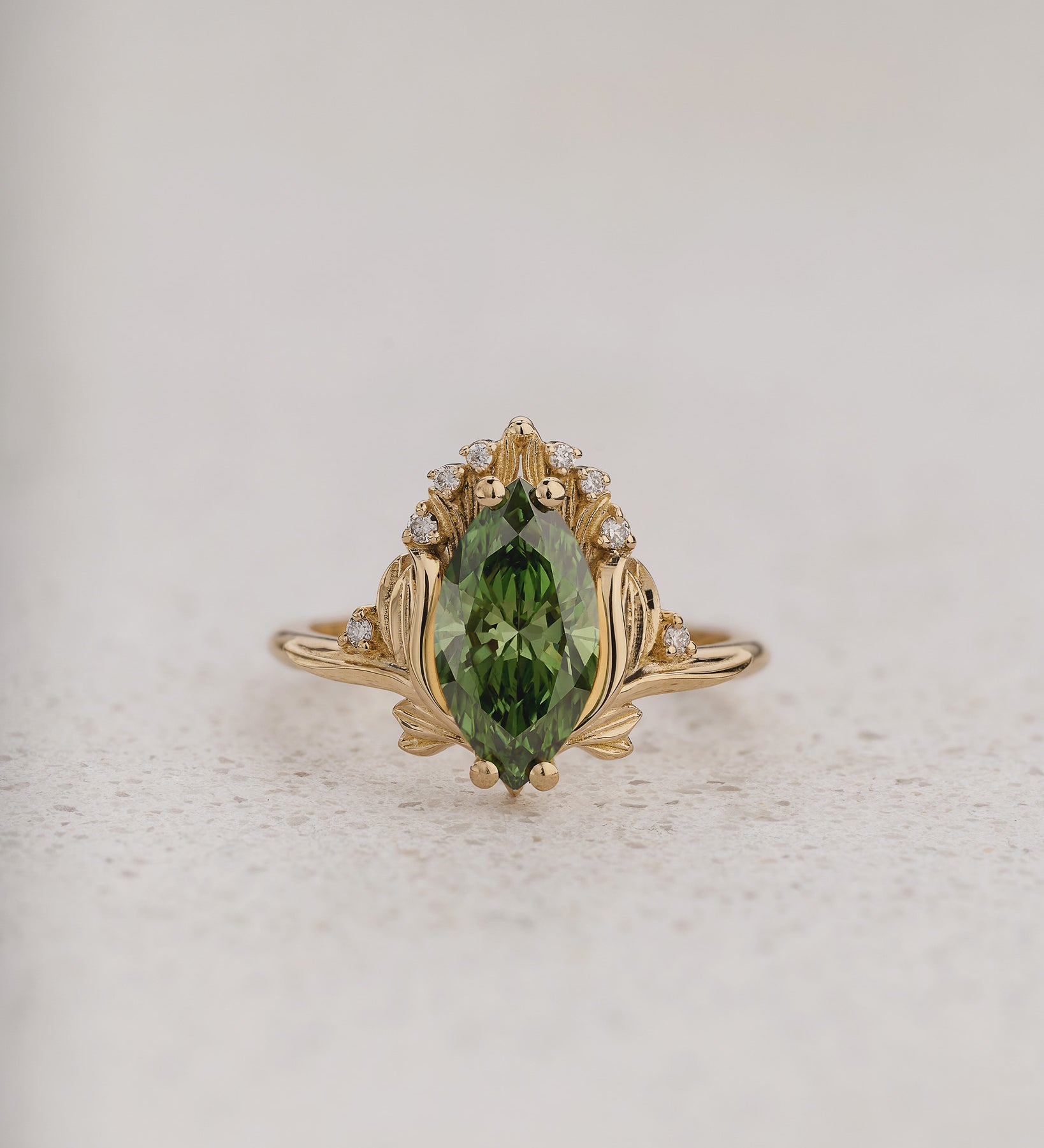 Floral Engagement Ring with Marquise Fancy Vivid Green Diamond / Iris - Eden Garden Jewelry™