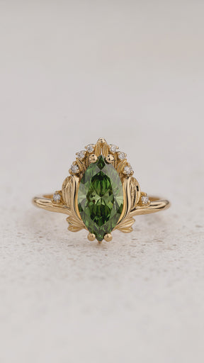 Floral Engagement Ring with Marquise Fancy Vivid Green Diamond / Iris - Eden Garden Jewelry™