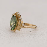 Floral Engagement Ring with Marquise Fancy Vivid Green Diamond / Iris - Eden Garden Jewelry™