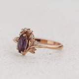 Engagement Ring with Marquise Colour Changing Alexandrite and Floral Motif / Iris - Eden Garden Jewelry™