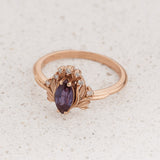 Engagement Ring with Marquise Colour Changing Alexandrite and Floral Motif / Iris - Eden Garden Jewelry™