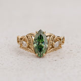 Engagement Ring with Marquise Fancy Vivid Green Diamond (Lab-Grown) in Nature Style / Ikar - Eden Garden Jewelry™