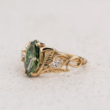 Engagement Ring with Marquise Fancy Vivid Green Diamond (Lab-Grown) in Nature Style / Ikar - Eden Garden Jewelry™
