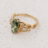 Engagement Ring with Marquise Fancy Vivid Green Diamond (Lab-Grown) in Nature Style / Ikar - Eden Garden Jewelry™