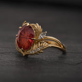 Leaf Engagement Ring with Oval Fantasy-Cut Padparadscha Sapphire / Adonis - Eden Garden Jewelry™